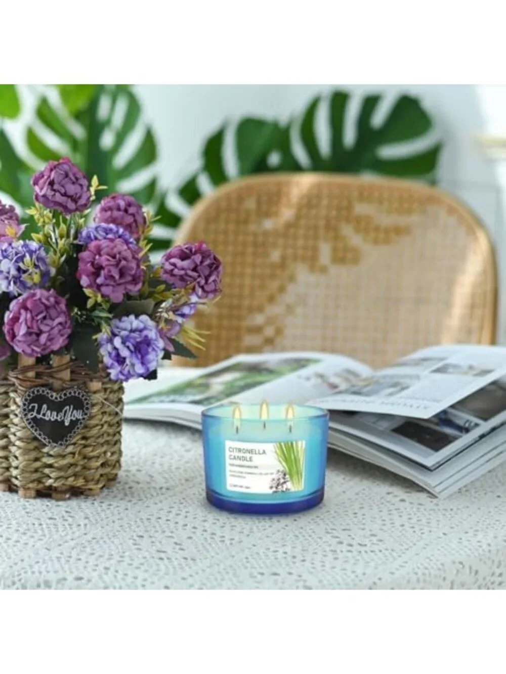 Set of 2 Large 14oz 3-Wick Citronella Candles for Outdoor & Indoor Use